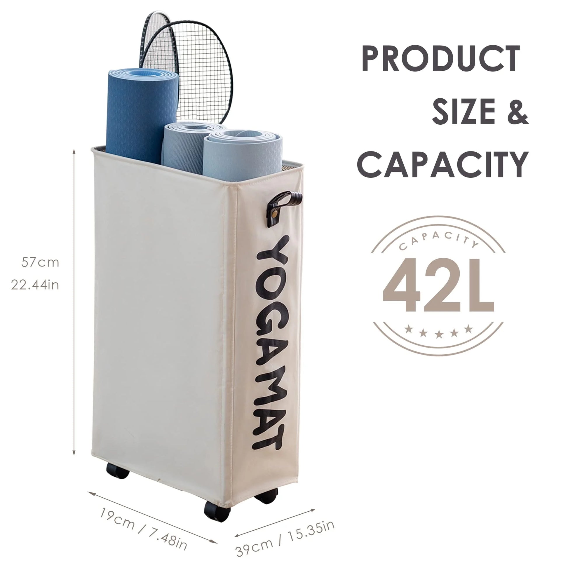 Yoga Mat Storage Rack, 22ββ Large Yoga Mat Holder with Wheels, White