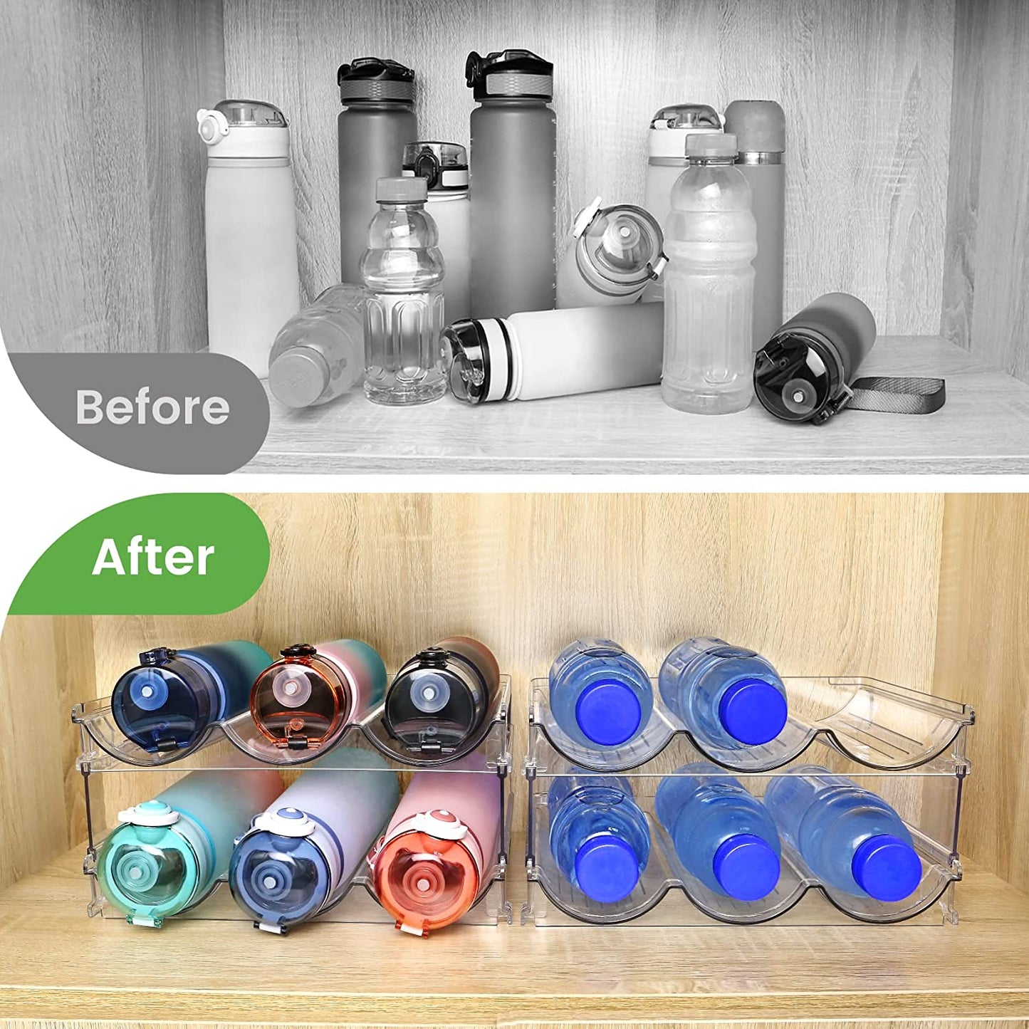 Water Bottle Organizer for Cabinet, Water Bottle Storage Organizer,