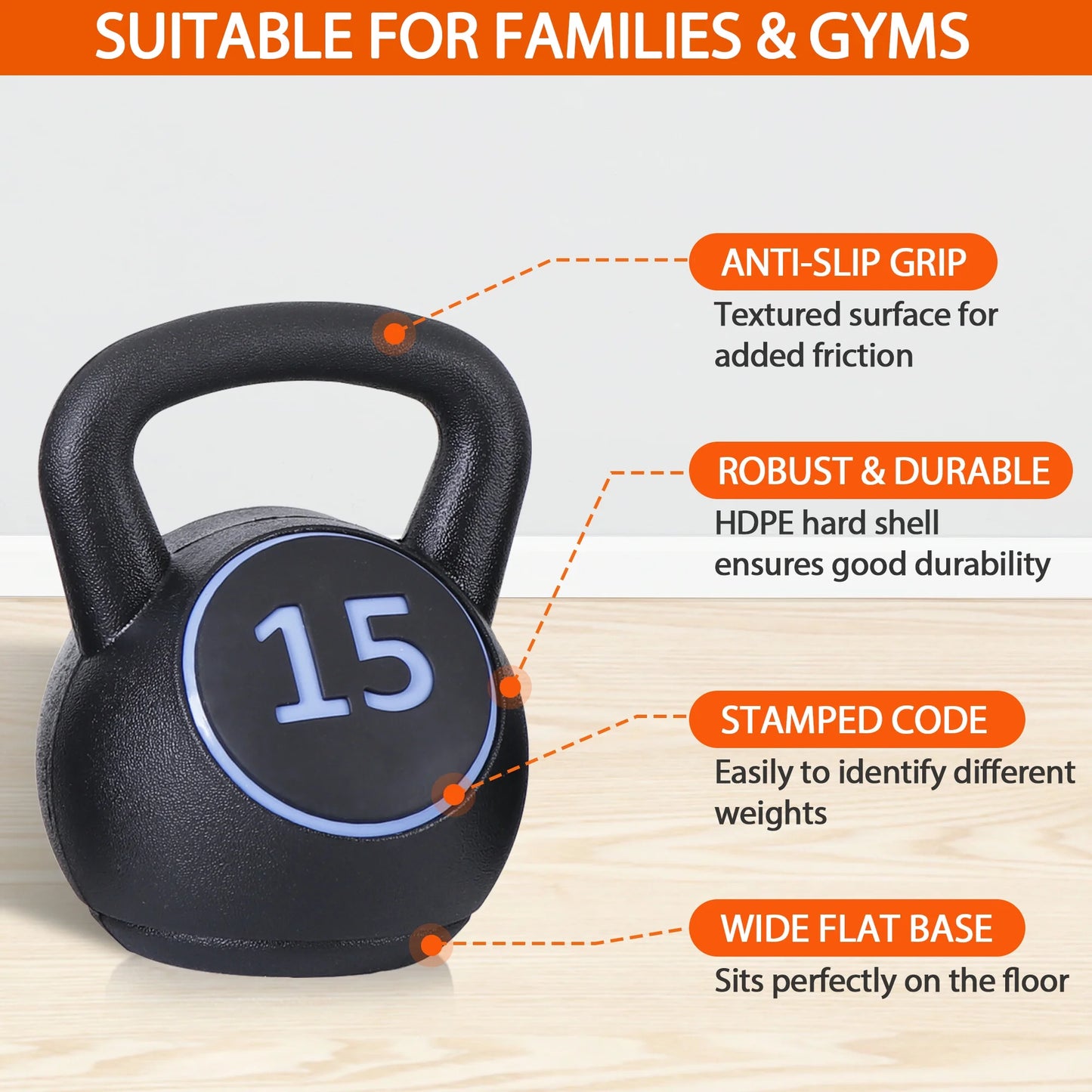 4 Piece Kettlebell Set - 5Lb 10Lb 15Lb 20Lb Workout Fitness Weight Set Wide Grap