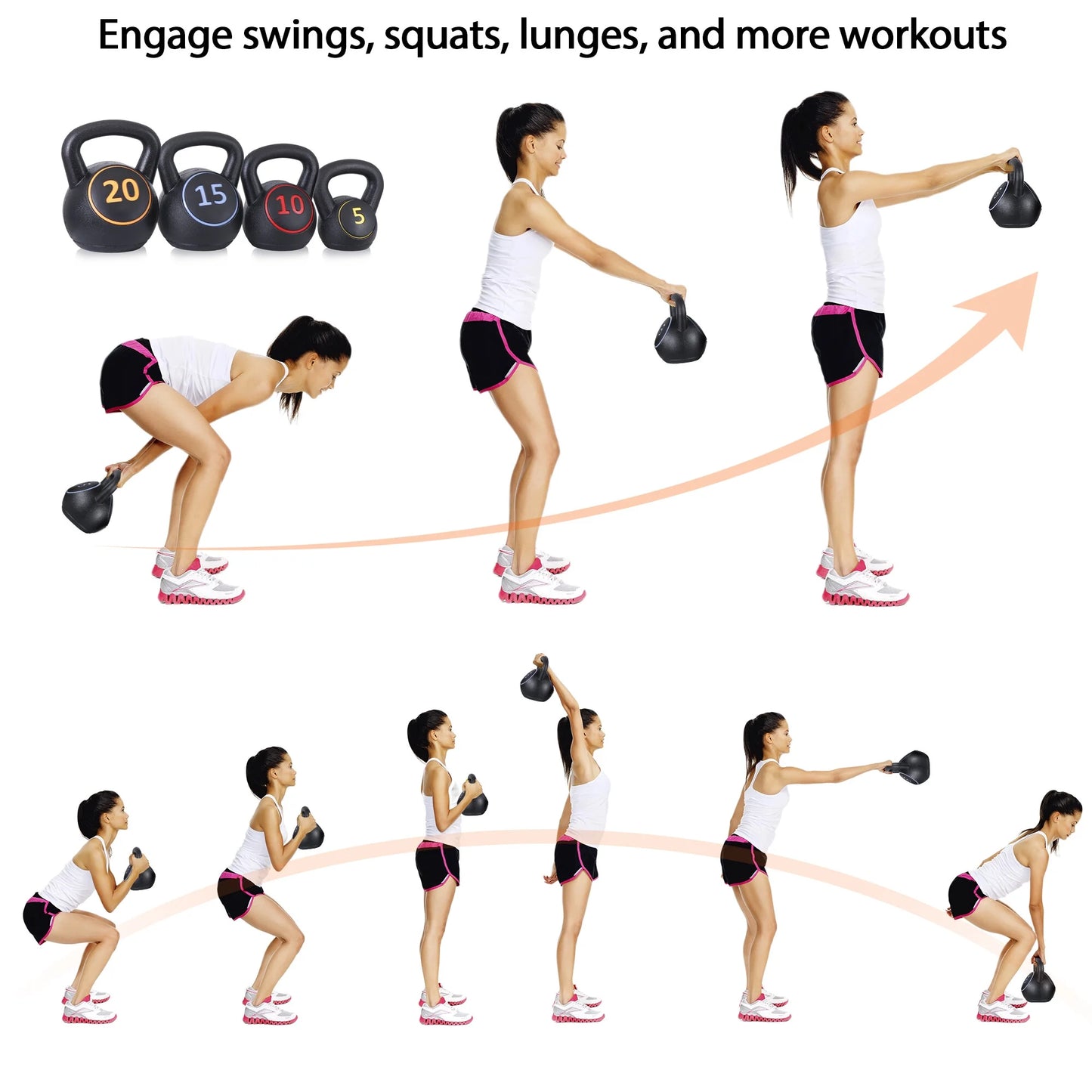 4 Piece Kettlebell Set - 5Lb 10Lb 15Lb 20Lb Workout Fitness Weight Set Wide Grap