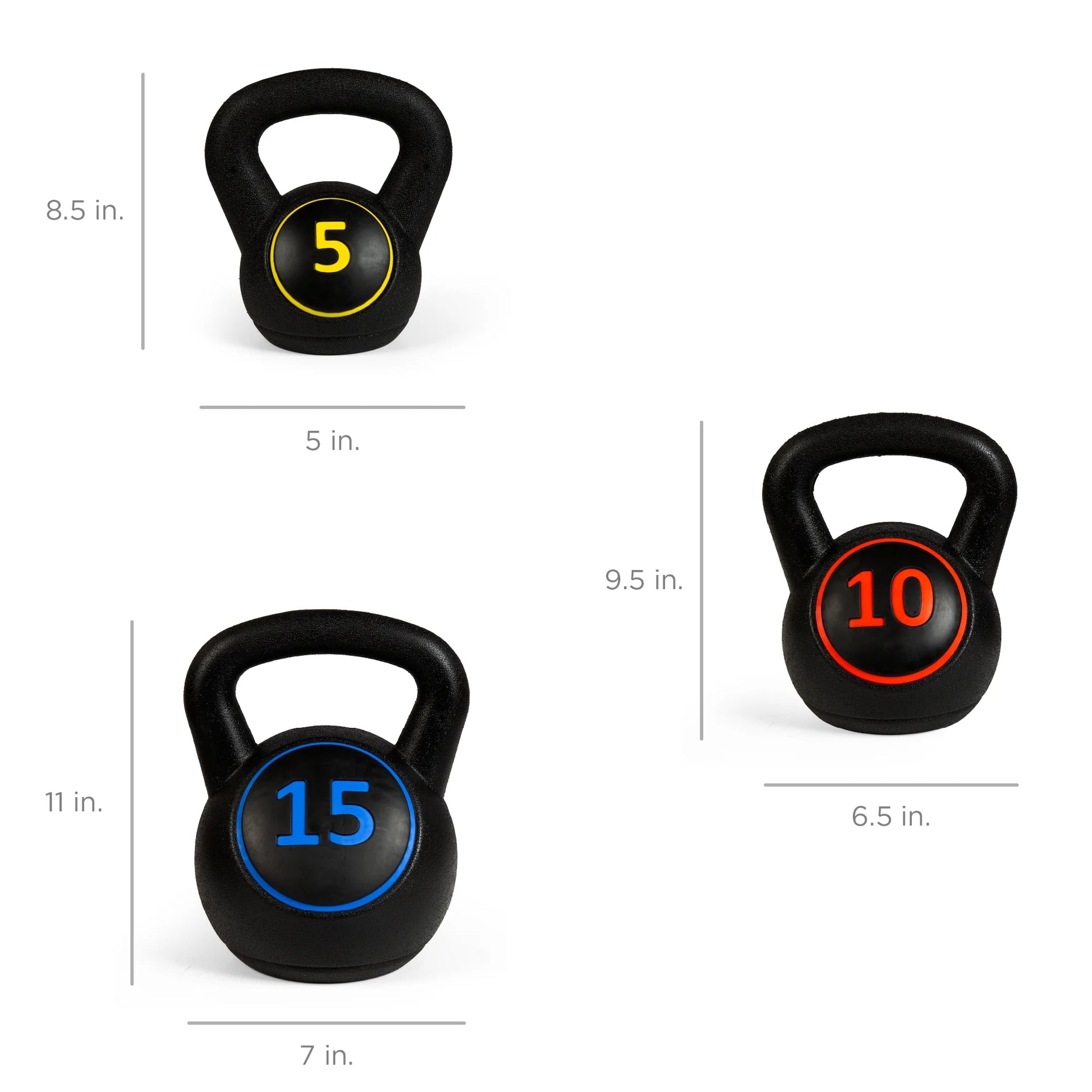 3-Piece Kettlebell Set with Storage Rack, Exercise Fitness Concrete Weights 5Lb, 10Lb, 15Lb