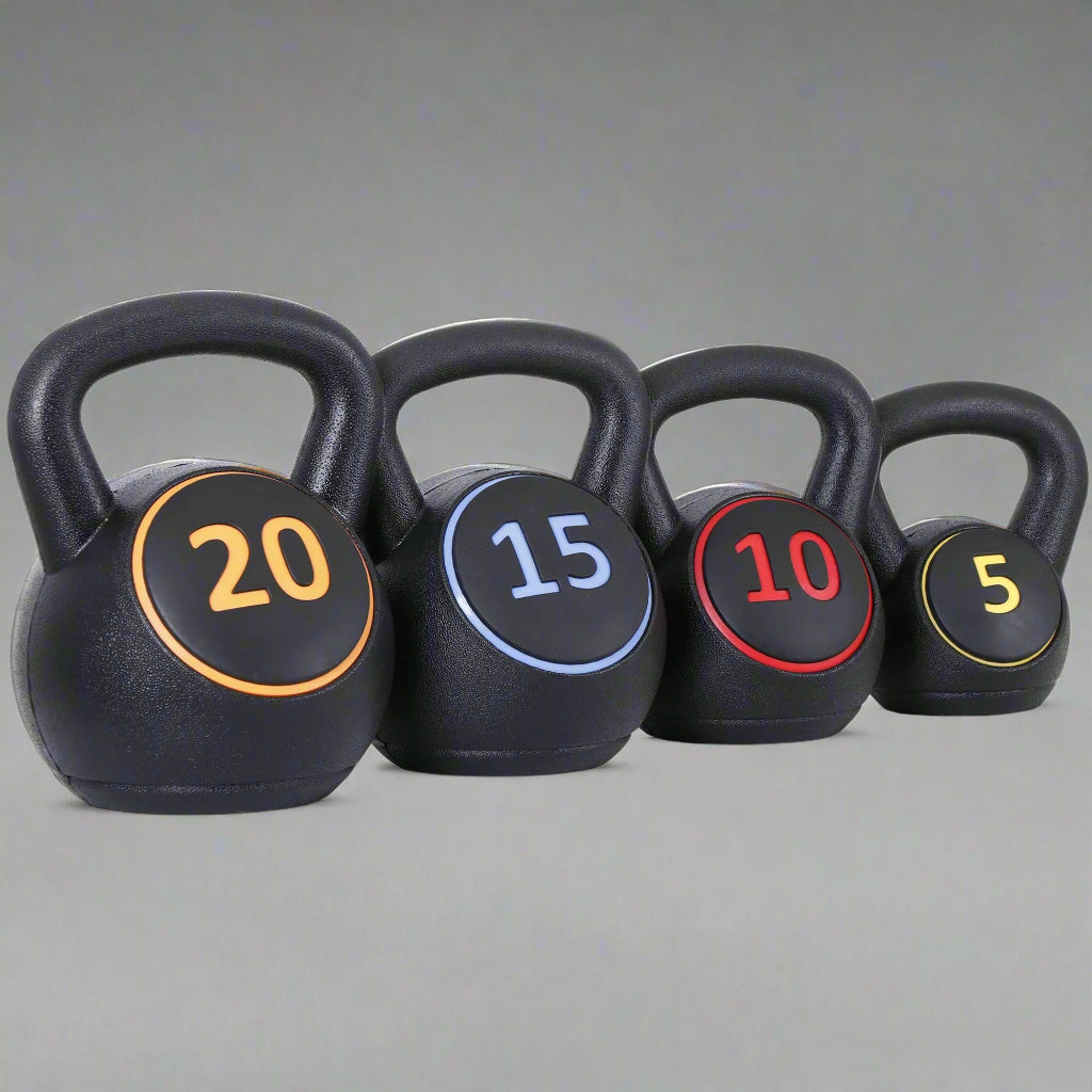4 Piece Kettlebell Set - 5Lb 10Lb 15Lb 20Lb Workout Fitness Weight Set Wide Grap