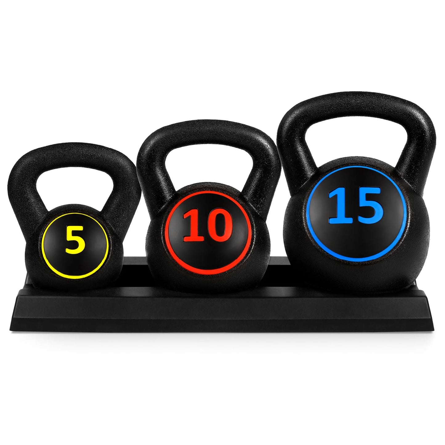 3-Piece Kettlebell Set with Storage Rack, Exercise Fitness Concrete Weights 5Lb, 10Lb, 15Lb