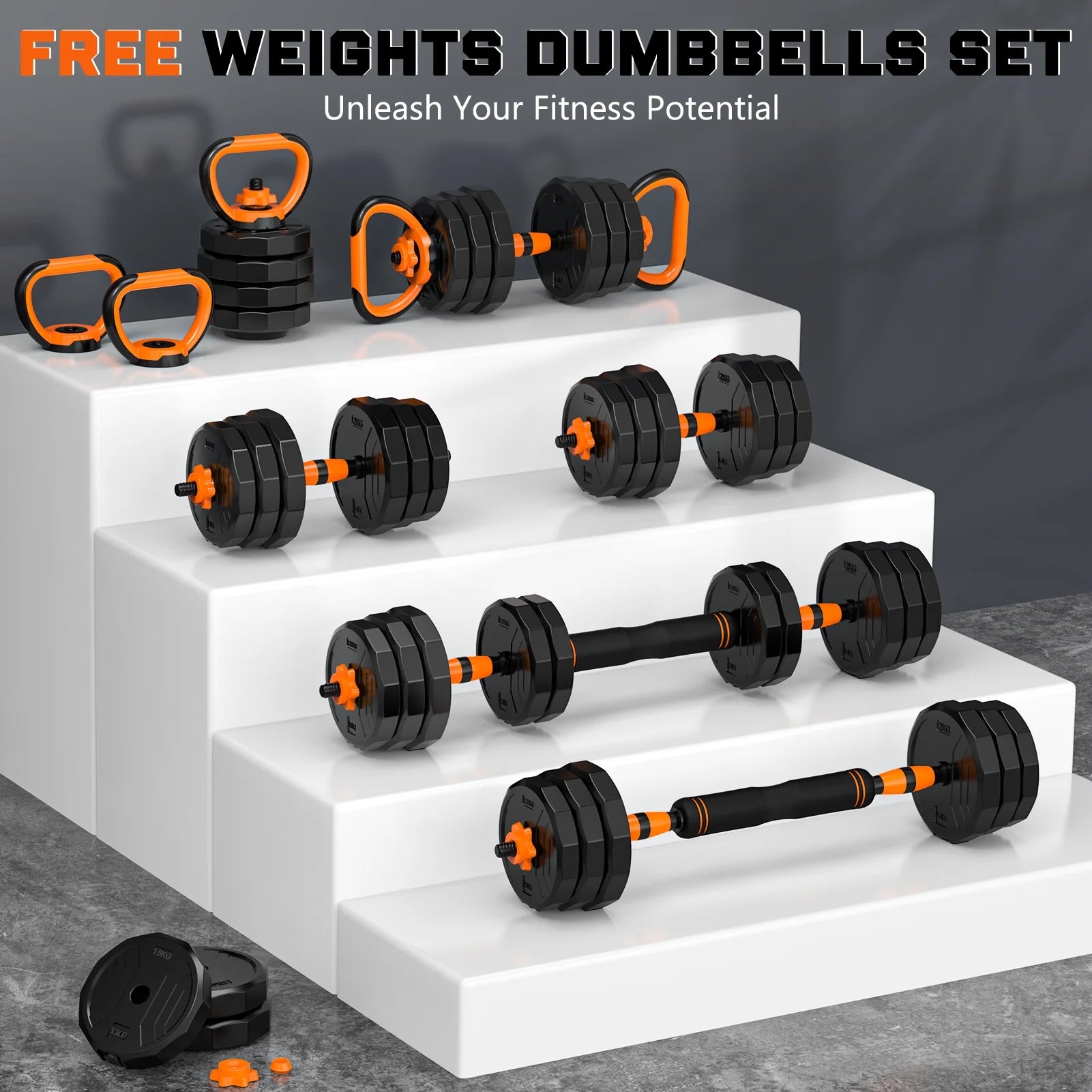 66Lb 4-In-1 Adjustable Dumbbells Set Free Weight Set, Fitness Exercises for Home Gym Suitable Men/Women
